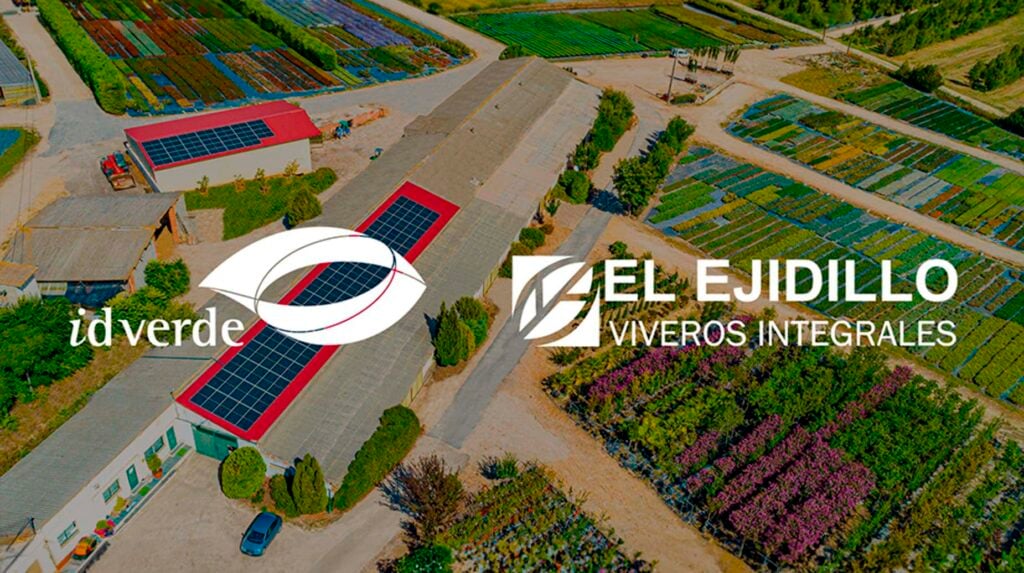 Luftaufnahme der Viveros El Ejidillo Baumschule in Spanien mit den Logos von idverde und El Ejidillo