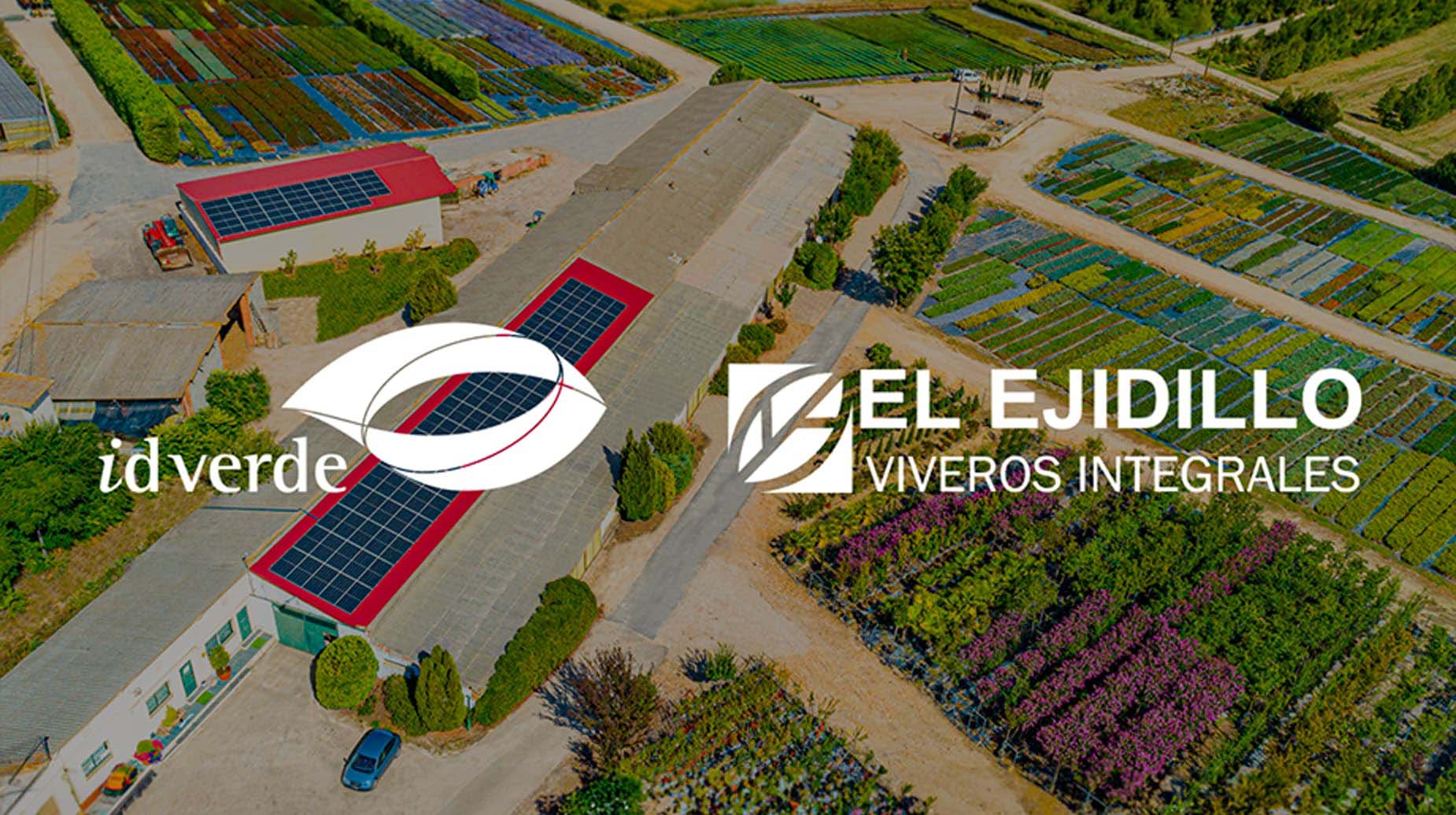 Luftaufnahme der Viveros El Ejidillo Baumschule in Spanien mit den Logos von idverde und El Ejidillo